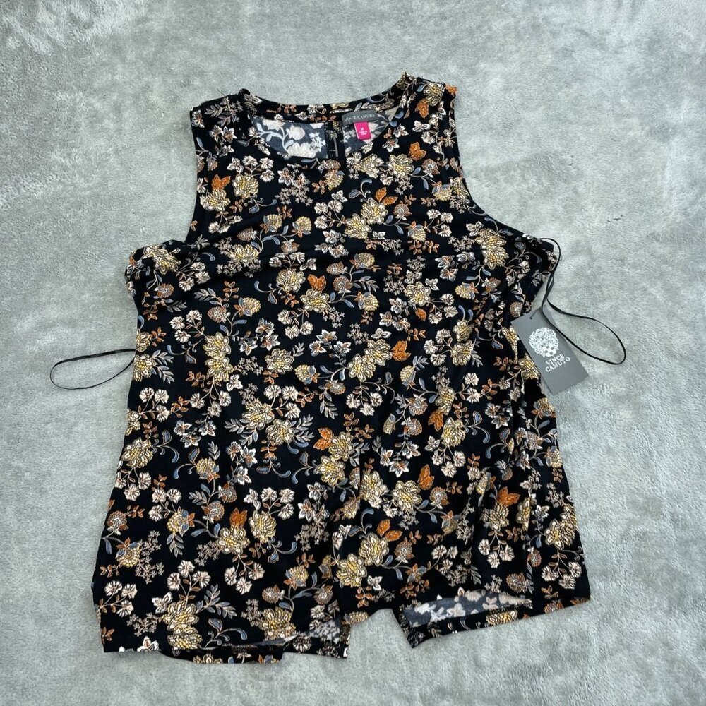 💥 Vince Camuto M Floral Sleeveless Romper Black/Gold Womens NWT 0103